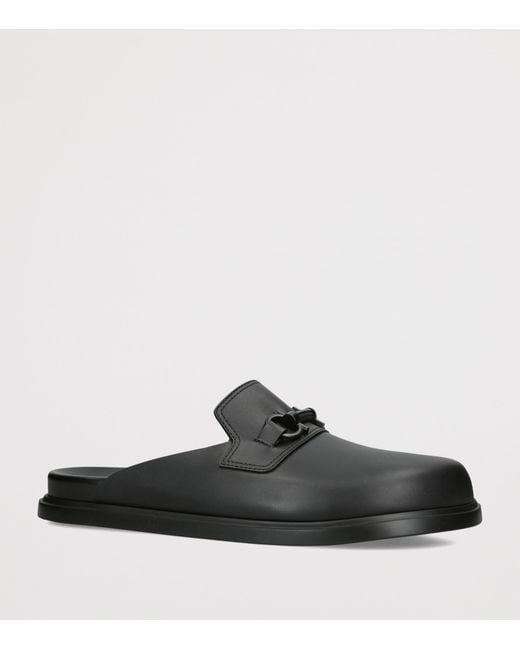 Ferragamo Black Leather Gancini Mules for men