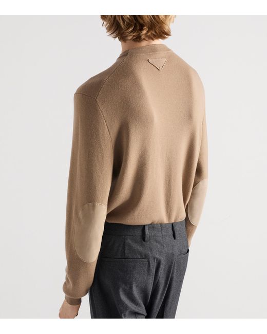 Prada Brown Cashmere Crew-Neck Sweater for men