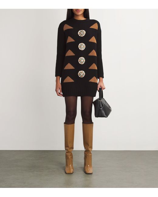 Max Mara Black Wool-Cashmere Jacquard Mini Dress