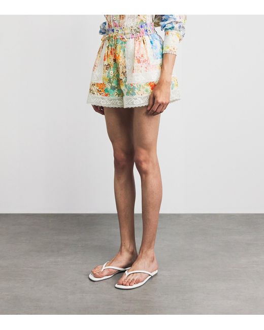 Zimmermann White Cotton-Lace Floral Solstice Shorts