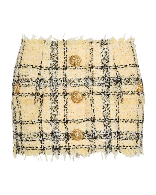 Balmain Metallic Tweed Sequinned Check Mini Skirt
