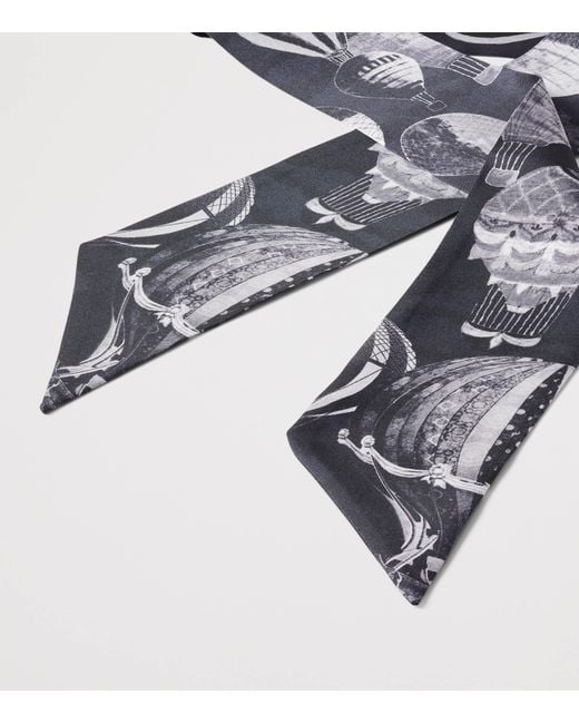 Aspinal Blue Silk Shield Skinny Scarf