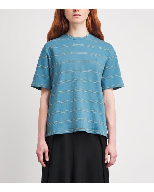 Jil Sander Blue Cotton Stripe T-Shirt