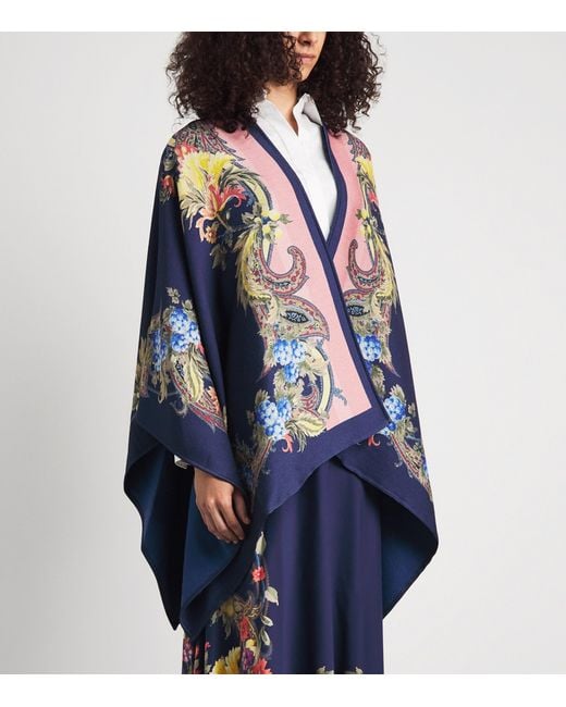 Etro Blue Wool-Blend Floral Paisley Cape