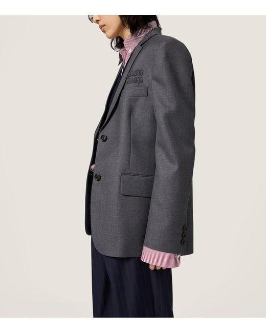 Miu Miu Gray Wool Shirt Sleeve-Detail Blazer