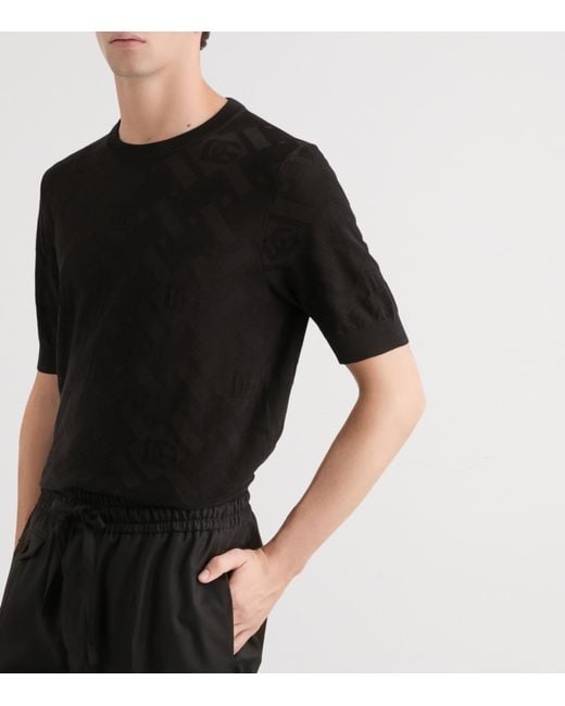 Dolce & Gabbana Black Silk Jacquard T-Shirt for men