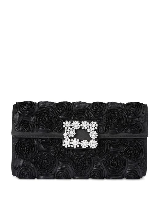 Roger Vivier Black Satin Efflorescence Clutch Bag