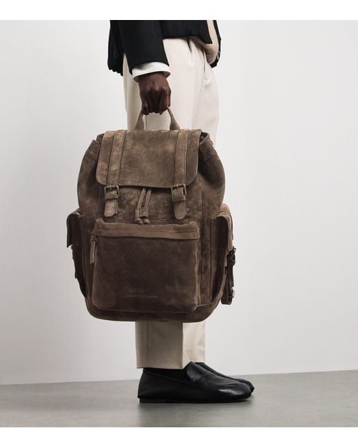 Officine Creative Brown Suede Bostonian Backpack for men