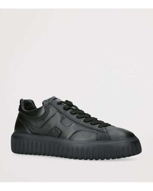 Hogan Black Leather H-Stripes Tread Sneakers for men