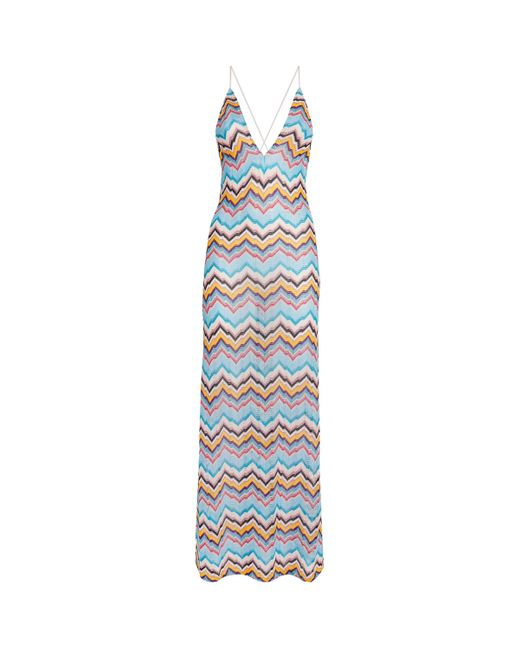 Missoni Blue Zigzag Halterneck Maxi Dress