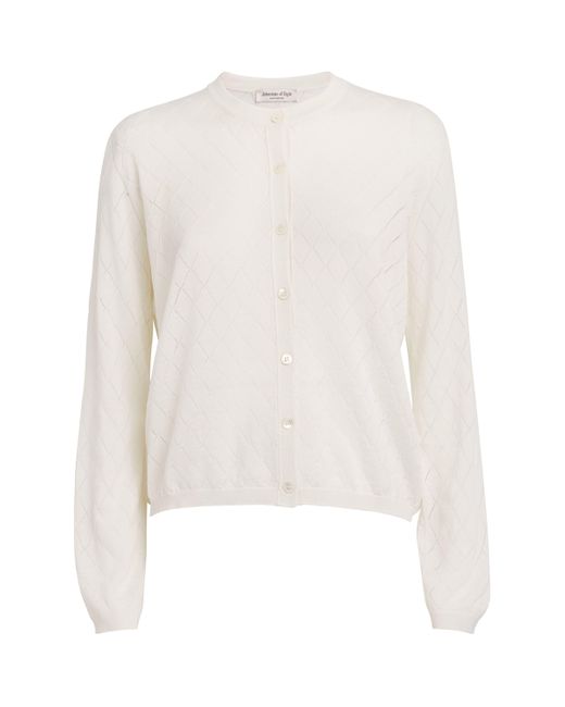 Johnstons White Superfine Merino Wool Argyle Cardigan