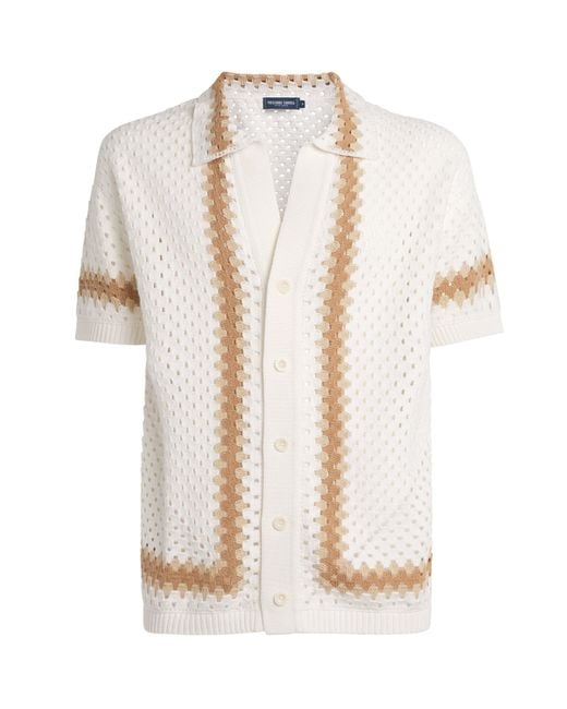 Frescobol Carioca White Cotton Crochet Marques Cardigan for men