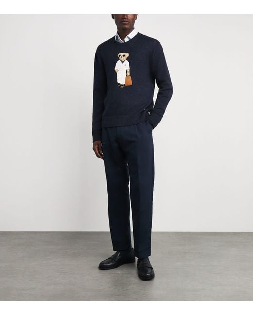 Ralph Lauren Blue Silk-Linen Polo Bear Sweater for men