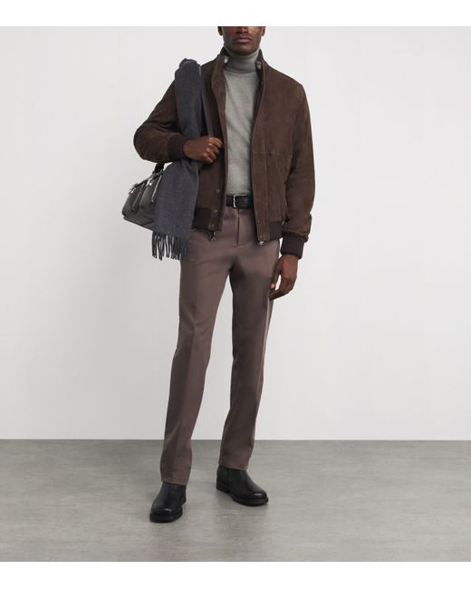 Paul & Shark Brown Aqualeather Suede Bomber Jacket for men