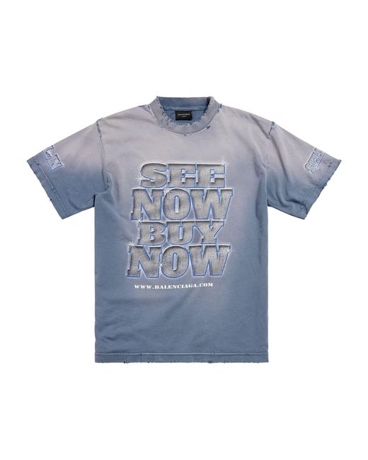 Balenciaga Blue Distressed Graphic T-shirt