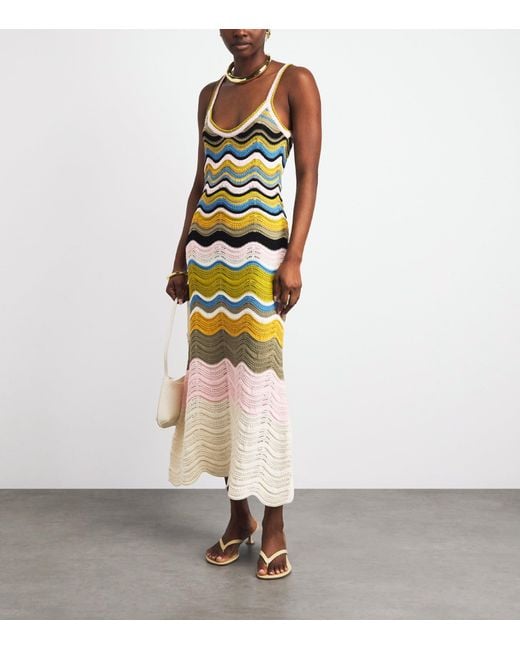 LaDoubleJ White Cotton Knitted Chevron Midi Dress