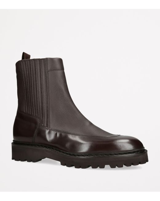 John Lobb Brown Leather Ridge Ankle Boots for men