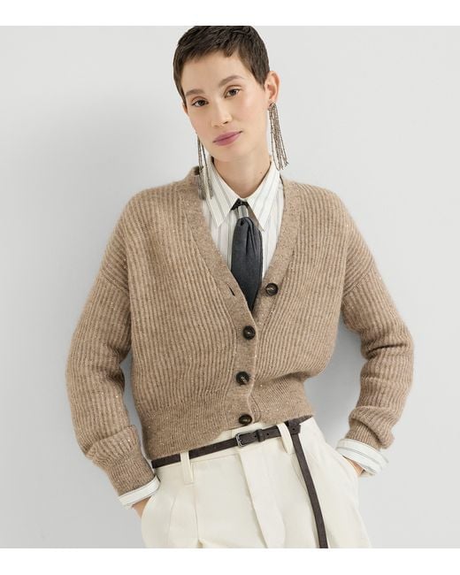 Brunello Cucinelli Natural English Rib Sequin Cardigan