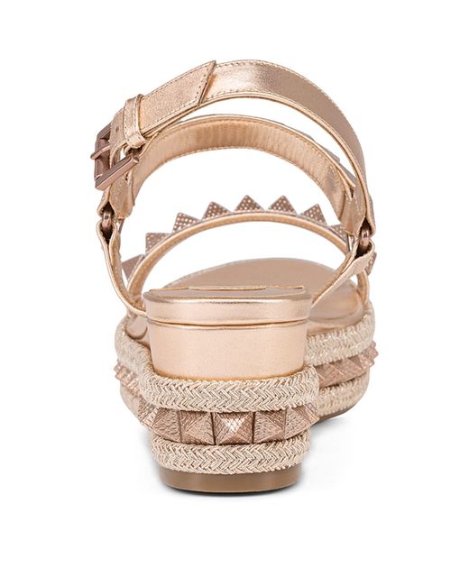 Christian Louboutin Natural Pyraclou Embellished Wedge Sandals 60