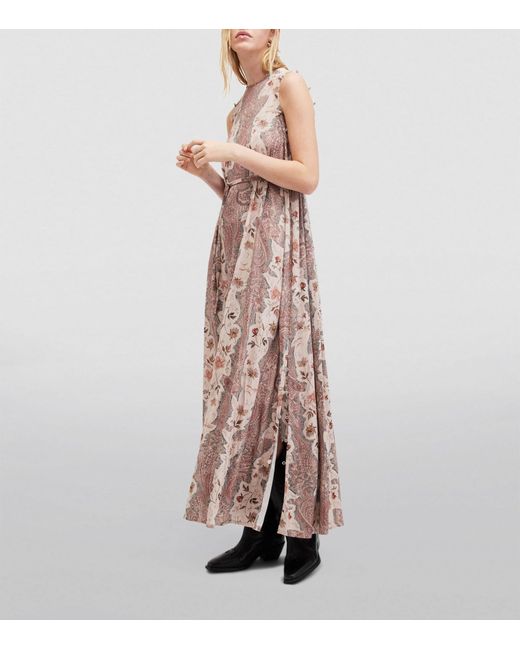 AllSaints Pink Susannah Cascade Graphic-print Stretch-woven Maxi Dress
