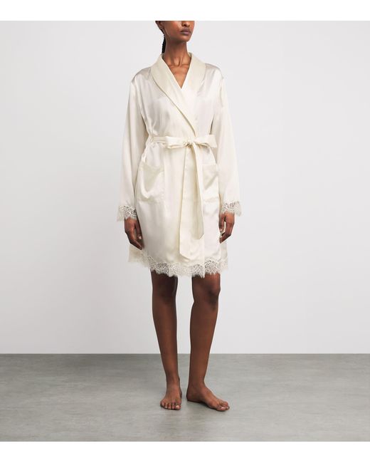 Harrods White Silk Lace-Trim Short Night Robe