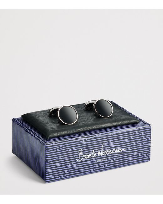 Babette Wasserman Black Rhodium-Plated Deco Onyx Cufflinks for men