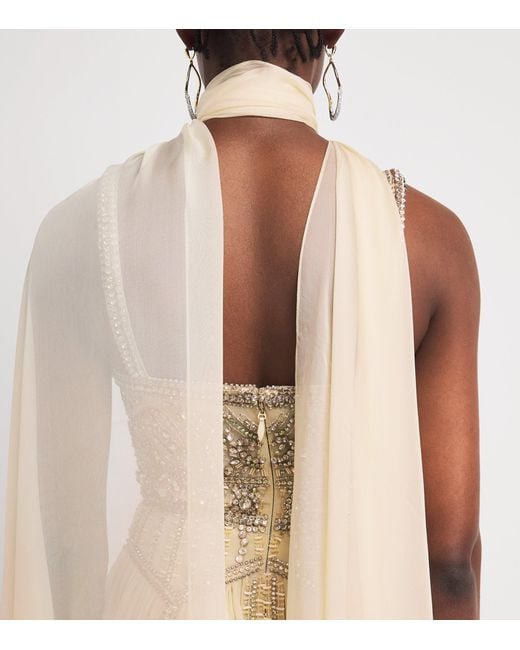 Zuhair Murad Natural Embellished Scarf Gown