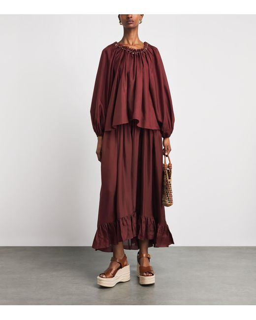 Zimmermann Red Silk Beaded Aster Blouse