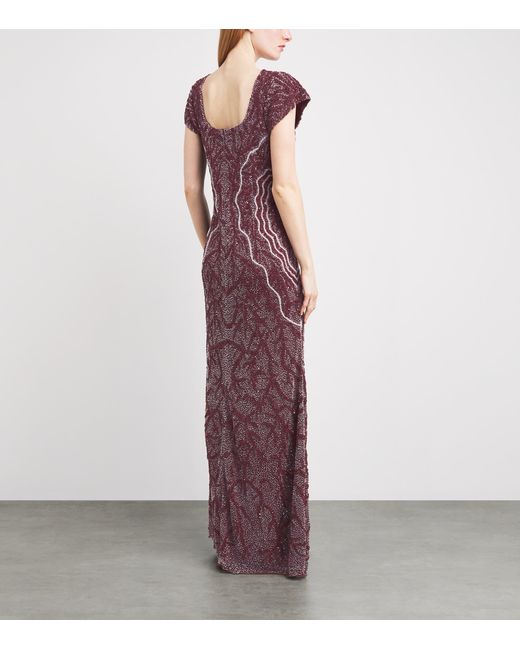 Raishma Purple Short-Sleeve Beaded Gown