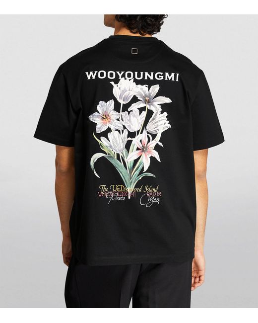 Wooyoungmi Black Flower Print Logo T-shirt for men