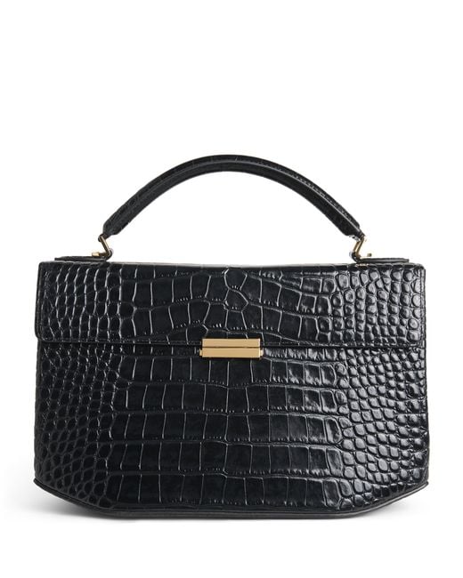 Totême  Black Croc-Embossed Leather Box Top-Handle Bag