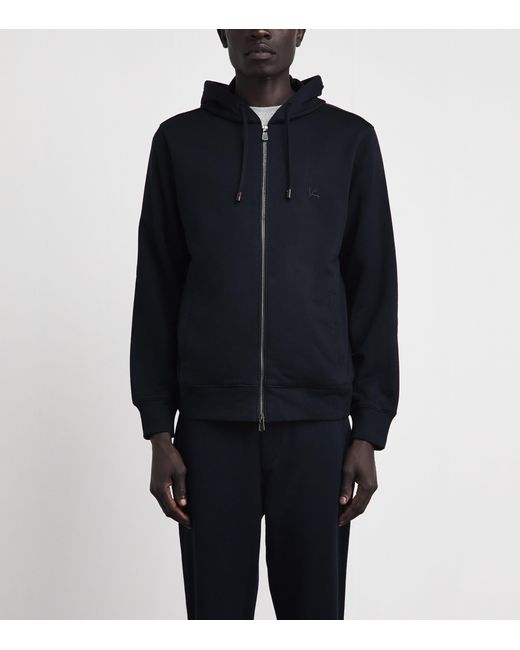 Isaia Blue Logo Zip-Up Hoodie for men