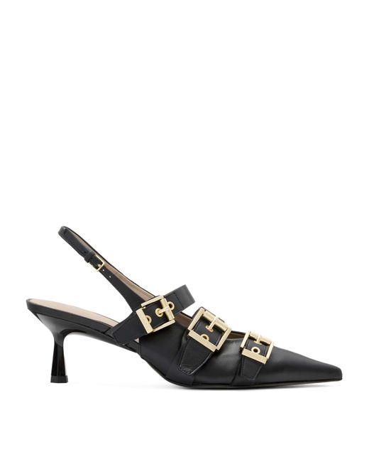 AllSaints Black Leather Buckled Vivian Slingback Pumps 60
