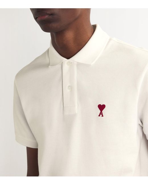 AMI White Organic Cotton Ami De Coeur Polo Shirt for men