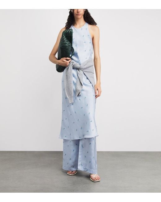 Claudie Pierlot White Satin Floral Crossover Midi Dress