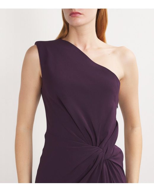 Roland Mouret Purple Satin Crepe Asymmetric Maxi Dress