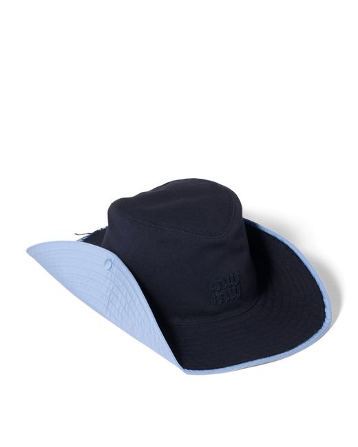 Miu Miu Blue Cotton Logo Cowboy Hat