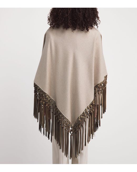 Colombo Natural Cashmere And Leather Fringe-Trim Cape