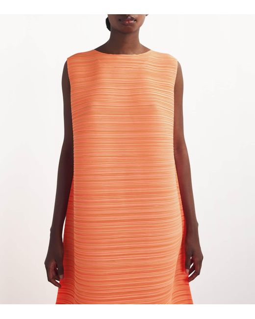 Pleats Please Issey Miyake Orange Sheer Bounce Midi Dress