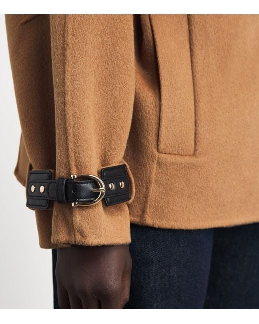 Maje Brown Wool-Blend Belted Mid-Length Coat