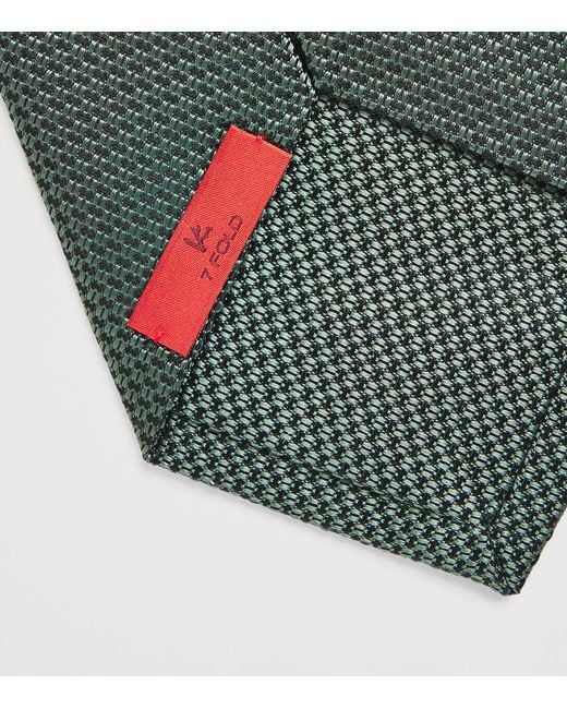 Isaia Green Silk Micro-Houndstooth Tie for men