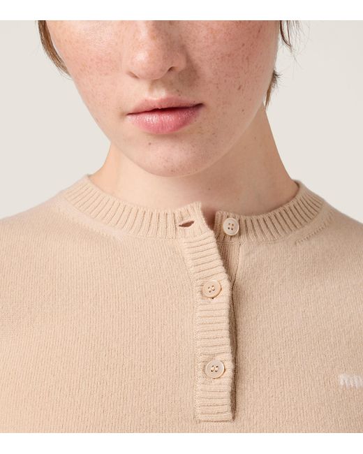 Miu Miu Natural Cashmere Short-Sleeve Sweater
