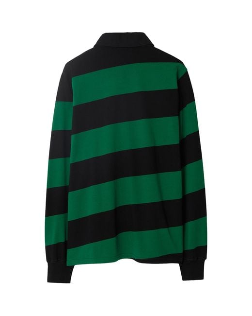 Burberry Green Cotton Striped Long-sleeve Polo Shirt for men