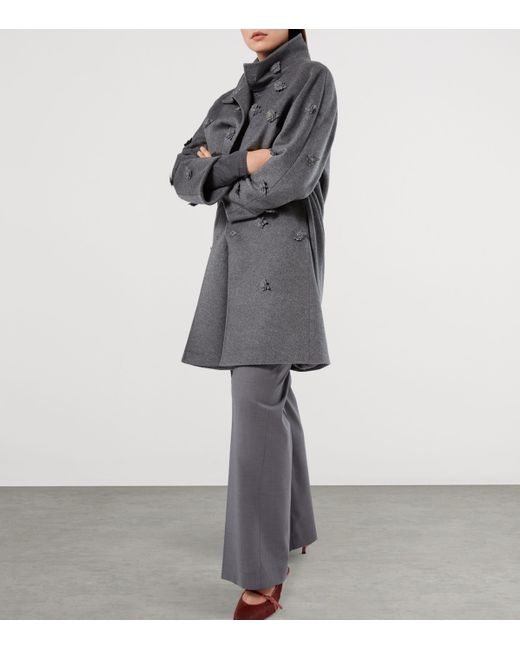 Marina Rinaldi Gray Virgin Wool Embellished Coat