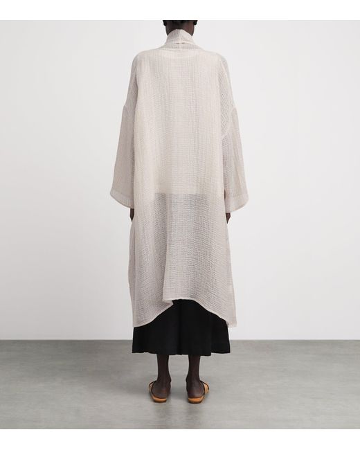Eskandar White Linen-Blend Longline Cardigan