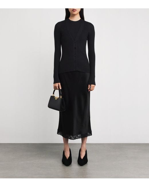 Johnstons Black Superfine Cashmere V-Neck Cardigan