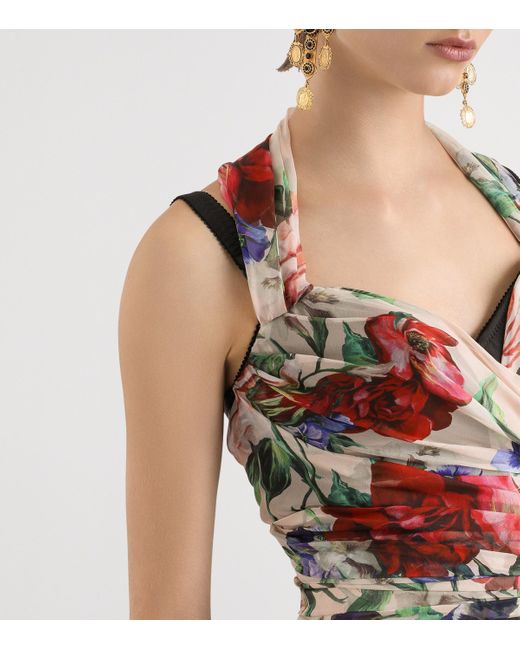Dolce & Gabbana Red Floral Print Corset Top