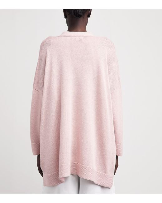 Eskandar Pink Linen-Organic Cotton V-Neck Cardigan
