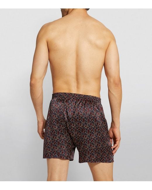 Zimmerli of Switzerland Purple Silk Leaf Print Boxer Shorts for men