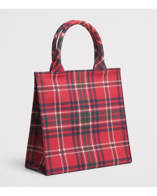 Harrods Red Small Tartan Tote Bag